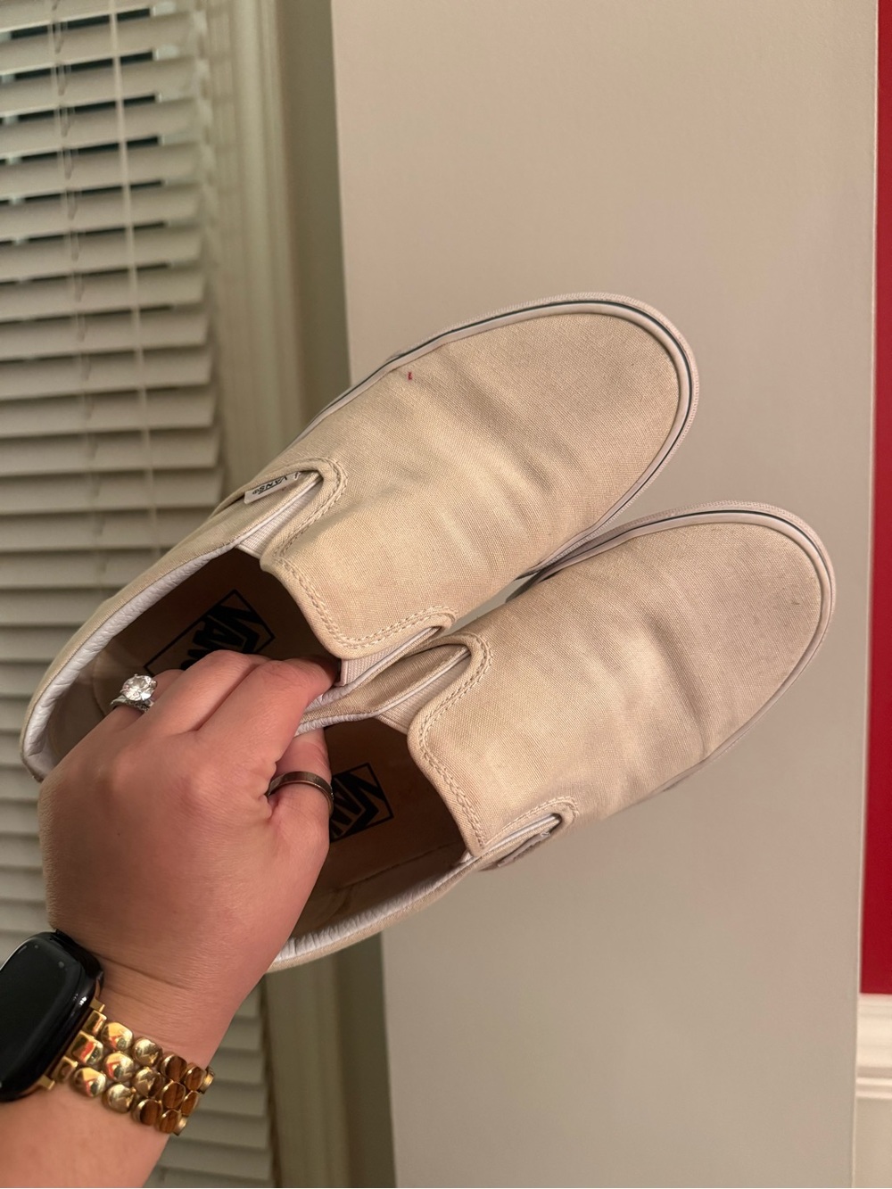 Vans Slip-On Canvas Sneakers in Light Beige